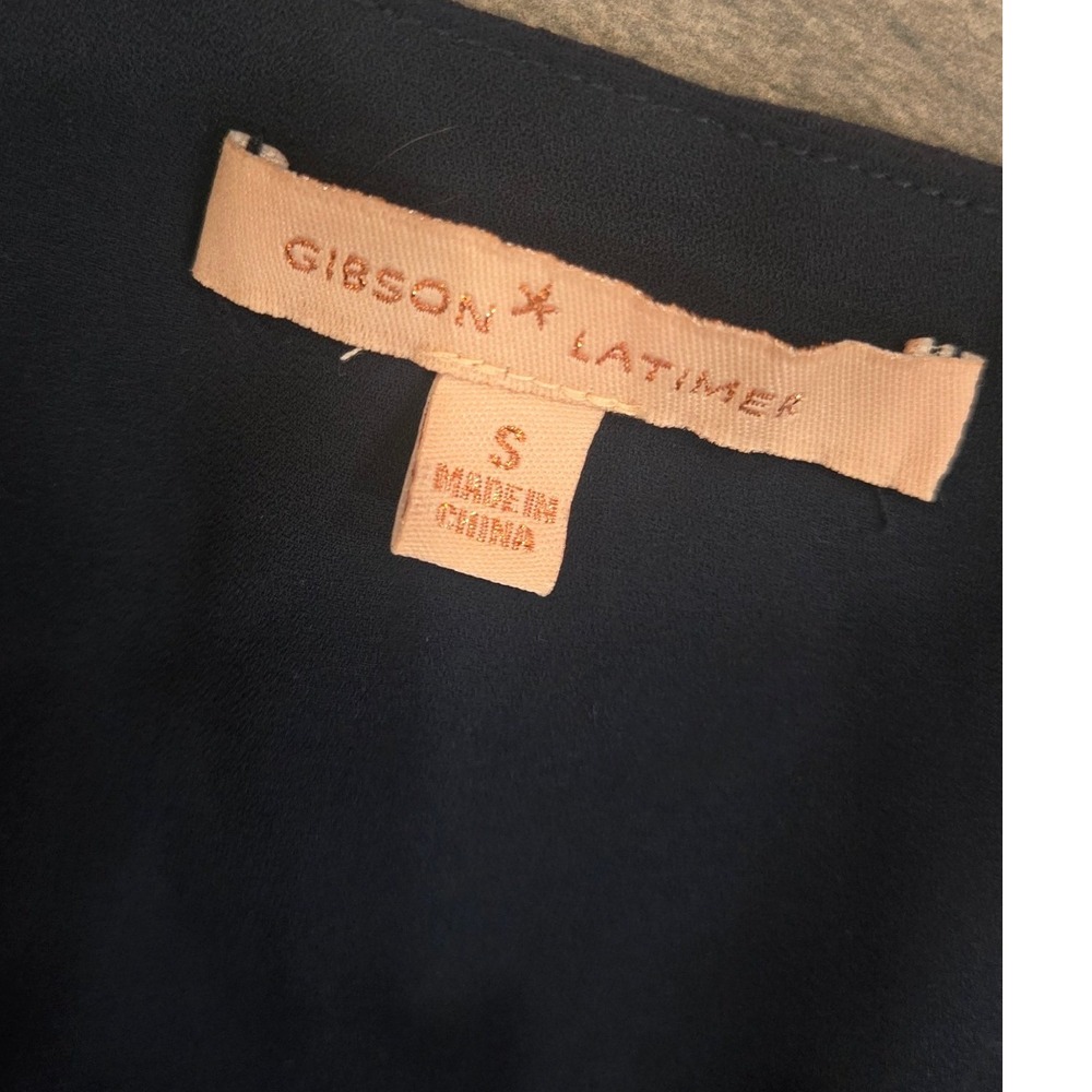 Gibson & Latimer Navy Blue Halter Midi Dress Embroidered Eyelet Hem Tie Waist S - Picture 3 of 5